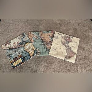 Set of 3, Map Print Pillow Covers . 17 in x17 in.